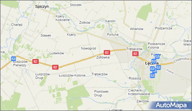 mapa Zofiówka gmina Łęczna, Zofiówka gmina Łęczna na mapie Targeo