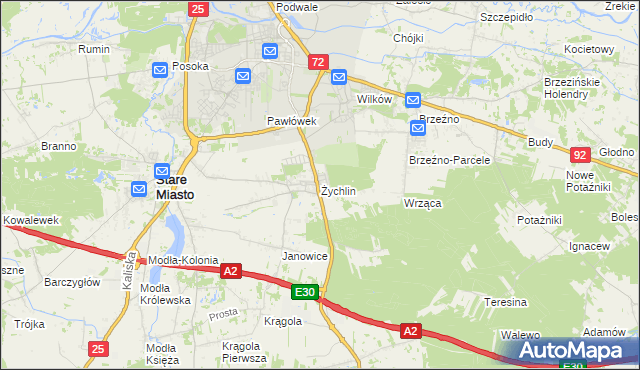mapa Żychlin gmina Stare Miasto, Żychlin gmina Stare Miasto na mapie Targeo