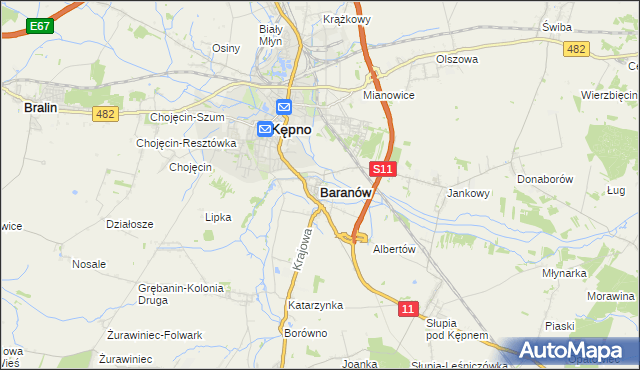 mapa Baranów powiat kępiński, Baranów powiat kępiński na mapie Targeo