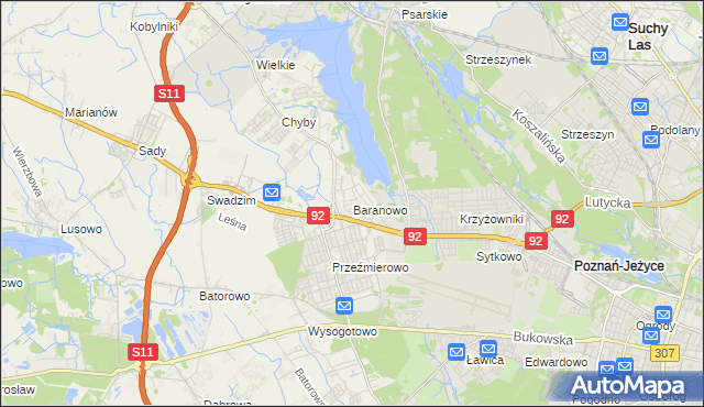 mapa Baranowo gmina Tarnowo Podgórne, Baranowo gmina Tarnowo Podgórne na mapie Targeo