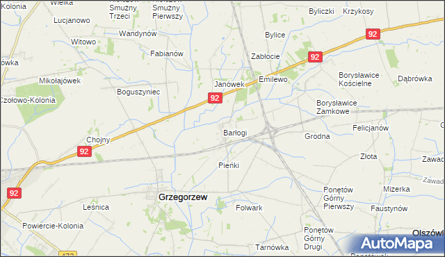 mapa Barłogi gmina Grzegorzew, Barłogi gmina Grzegorzew na mapie Targeo