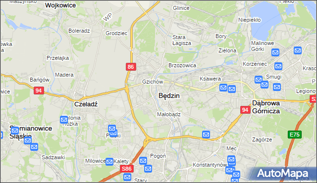 mapa Będzin, Będzin na mapie Targeo