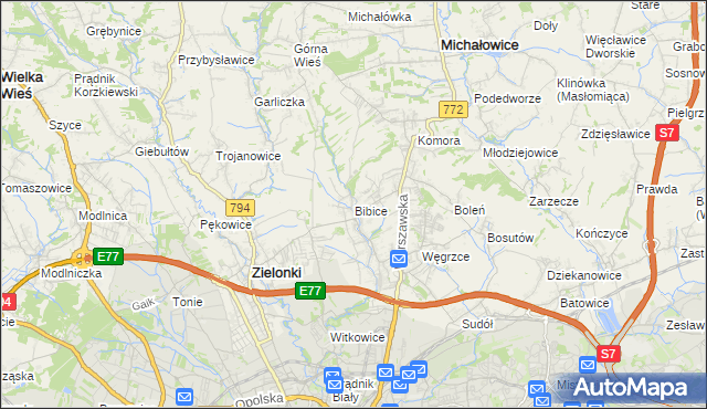 mapa Bibice, Bibice na mapie Targeo