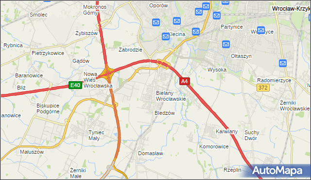 mapa Bielany Wrocławskie, Bielany Wrocławskie na mapie Targeo