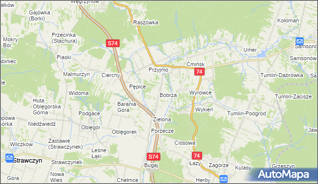 mapa Bobrza, Bobrza na mapie Targeo