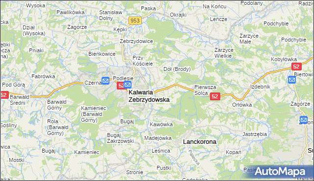 mapa Brody gmina Kalwaria Zebrzydowska, Brody gmina Kalwaria Zebrzydowska na mapie Targeo