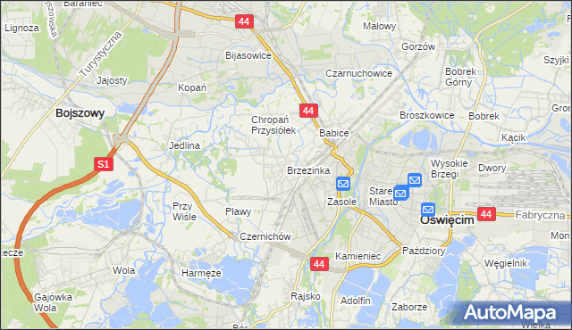 mapa Brzezinka gmina Oświęcim, Brzezinka gmina Oświęcim na mapie Targeo