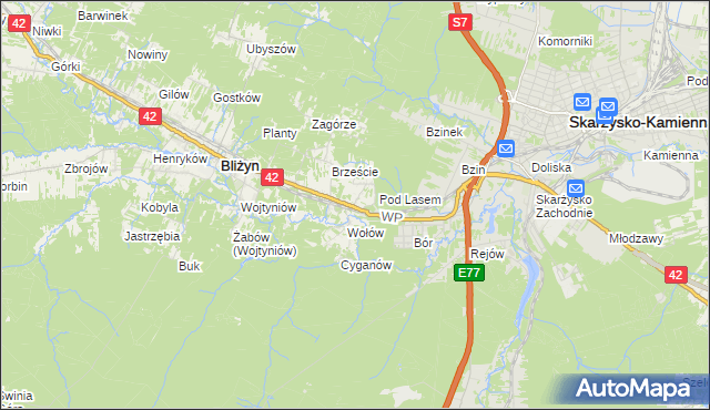 mapa Bugaj gmina Bliżyn, Bugaj gmina Bliżyn na mapie Targeo