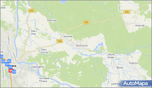 mapa Bystrzyca gmina Oława, Bystrzyca gmina Oława na mapie Targeo