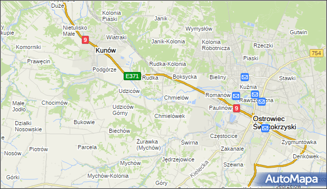 mapa Chmielów gmina Bodzechów, Chmielów gmina Bodzechów na mapie Targeo