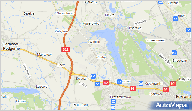 mapa Chyby gmina Tarnowo Podgórne, Chyby gmina Tarnowo Podgórne na mapie Targeo