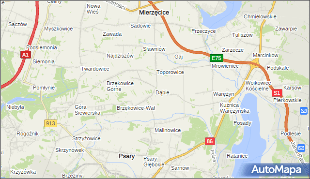 mapa Dąbie gmina Psary, Dąbie gmina Psary na mapie Targeo