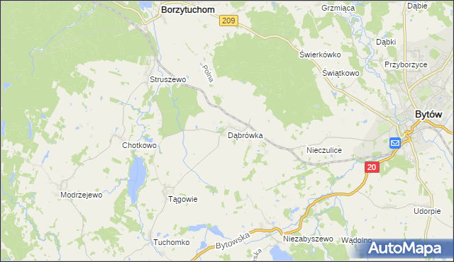 mapa Dąbrówka gmina Borzytuchom, Dąbrówka gmina Borzytuchom na mapie Targeo