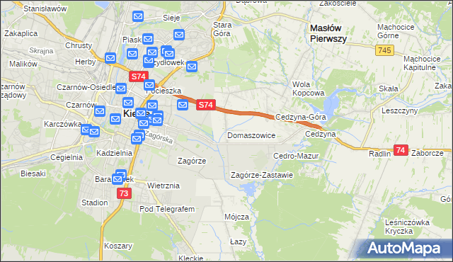 mapa Domaszowice gmina Masłów, Domaszowice gmina Masłów na mapie Targeo