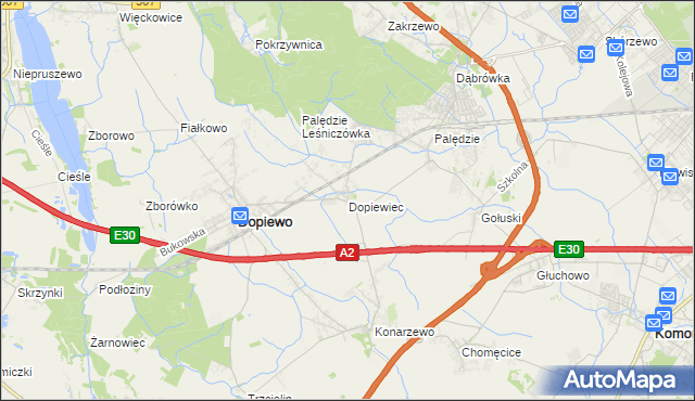 mapa Dopiewiec, Dopiewiec na mapie Targeo