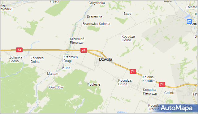 mapa Dzwola, Dzwola na mapie Targeo