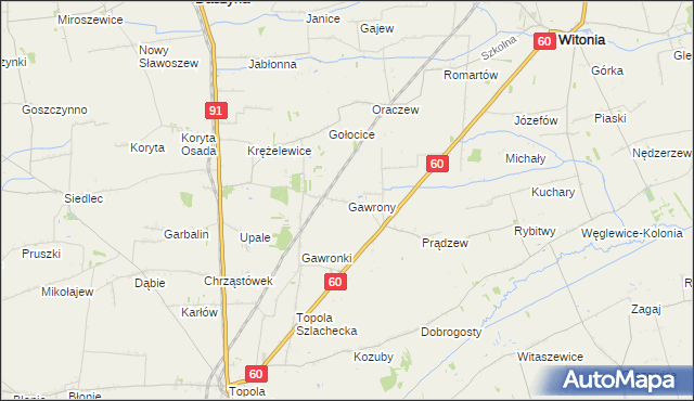 mapa Gawrony gmina Łęczyca, Gawrony gmina Łęczyca na mapie Targeo