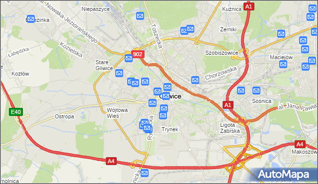 mapa Gliwic, Gliwice na mapie Targeo