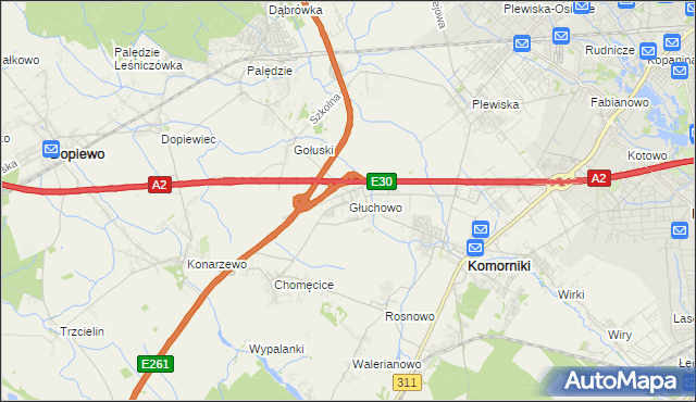 mapa Głuchowo gmina Komorniki, Głuchowo gmina Komorniki na mapie Targeo