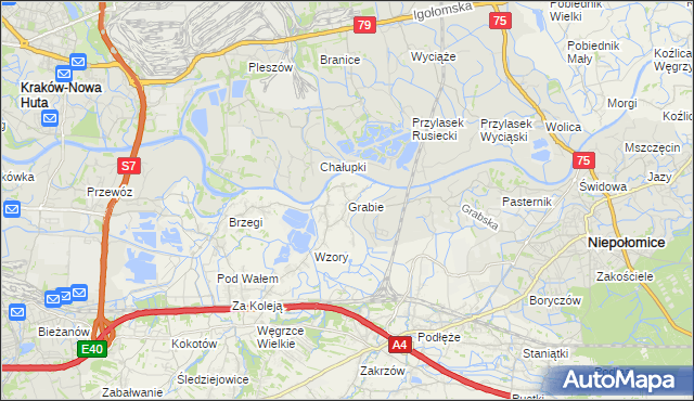 mapa Grabie gmina Wieliczka, Grabie gmina Wieliczka na mapie Targeo