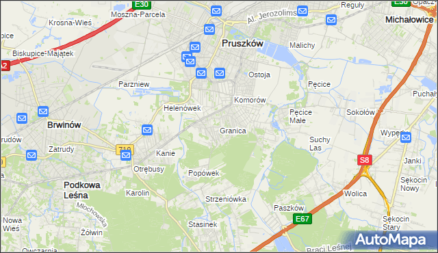 mapa Granica gmina Michałowice, Granica gmina Michałowice na mapie Targeo