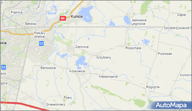 mapa Grzybiany, Grzybiany na mapie Targeo