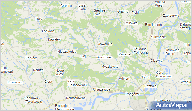 mapa Gwoździec gmina Zakliczyn, Gwoździec gmina Zakliczyn na mapie Targeo
