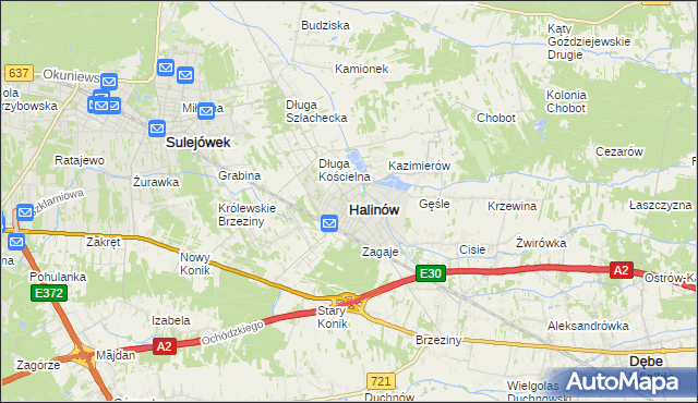 mapa Halinów powiat miński, Halinów powiat miński na mapie Targeo