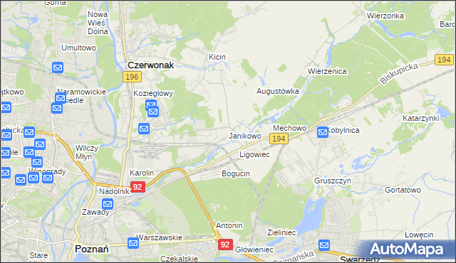 mapa Janikowo gmina Swarzędz, Janikowo gmina Swarzędz na mapie Targeo