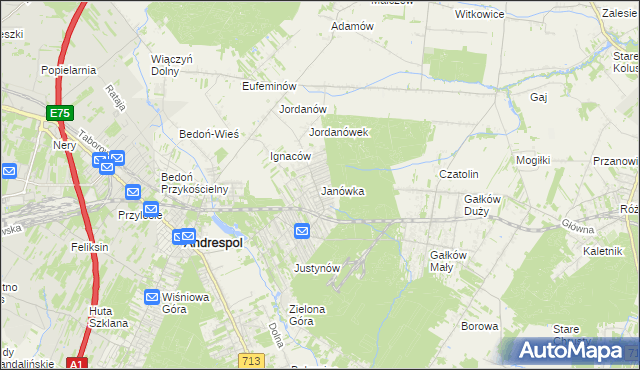 mapa Janówka gmina Andrespol, Janówka gmina Andrespol na mapie Targeo
