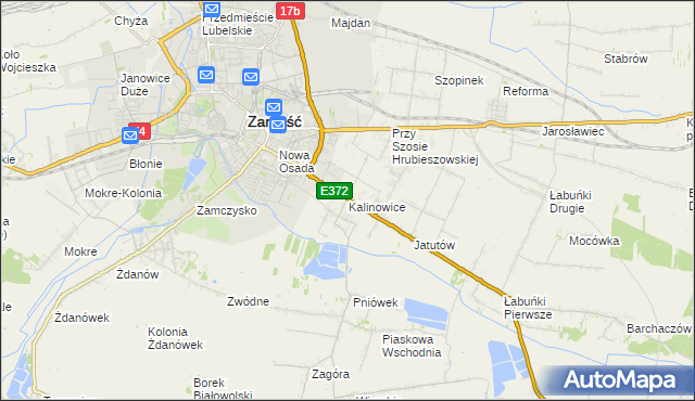 mapa Kalinowice gmina Zamość, Kalinowice gmina Zamość na mapie Targeo