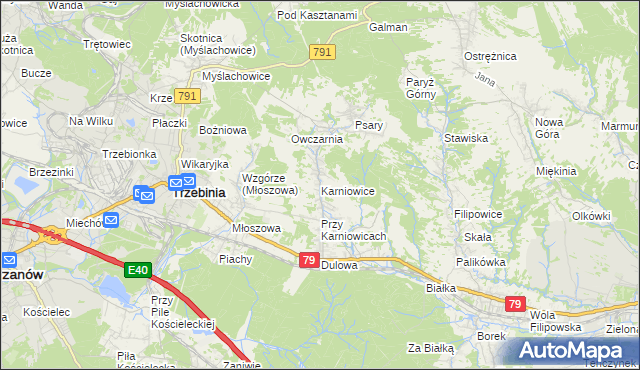 mapa Karniowice gmina Trzebinia, Karniowice gmina Trzebinia na mapie Targeo
