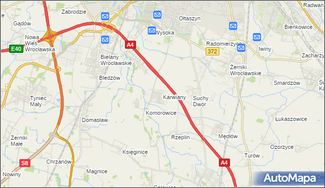 mapa Karwiany, Karwiany na mapie Targeo