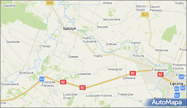 mapa Kijany gmina Spiczyn, Kijany gmina Spiczyn na mapie Targeo