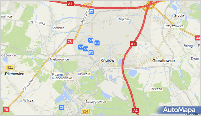 mapa Knurów powiat gliwicki, Knurów powiat gliwicki na mapie Targeo