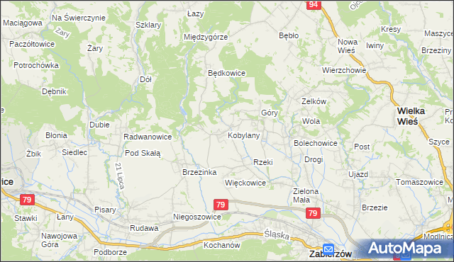 mapa Kobylany gmina Zabierzów, Kobylany gmina Zabierzów na mapie Targeo