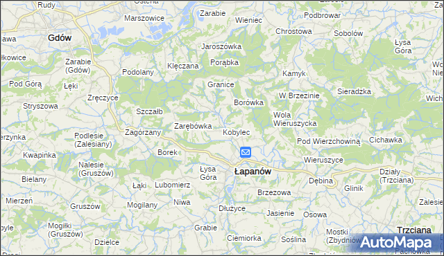 mapa Kobylec gmina Łapanów, Kobylec gmina Łapanów na mapie Targeo