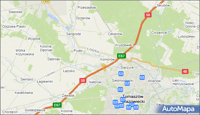 mapa Komorów gmina Tomaszów Mazowiecki, Komorów gmina Tomaszów Mazowiecki na mapie Targeo