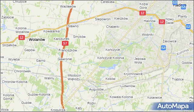 mapa Kończyce-Kolonia, Kończyce-Kolonia na mapie Targeo