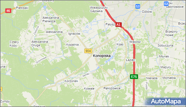 mapa Konopiska powiat częstochowski, Konopiska powiat częstochowski na mapie Targeo