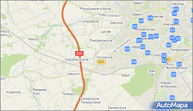 mapa Konopnica powiat lubelski, Konopnica powiat lubelski na mapie Targeo