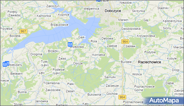 mapa Kornatka gmina Dobczyce, Kornatka gmina Dobczyce na mapie Targeo