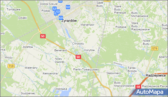 mapa Korytów gmina Radziejowice, Korytów gmina Radziejowice na mapie Targeo