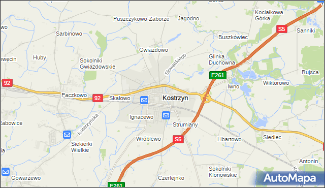 mapa Kostrzyn powiat poznański, Kostrzyn powiat poznański na mapie Targeo