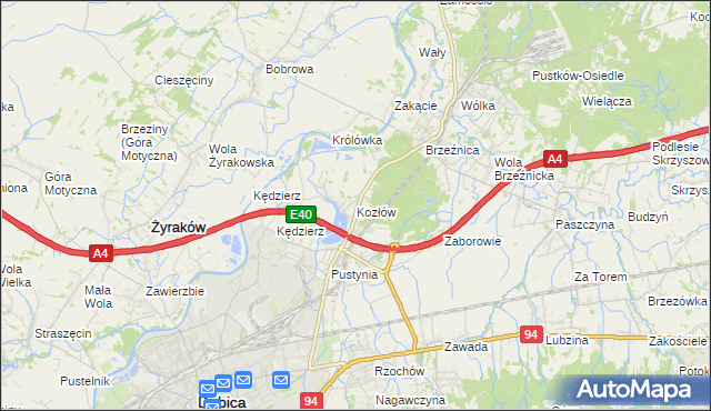 mapa Kozłów gmina Dębica, Kozłów gmina Dębica na mapie Targeo