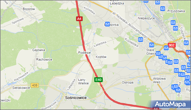mapa Kozłów gmina Sośnicowice, Kozłów gmina Sośnicowice na mapie Targeo