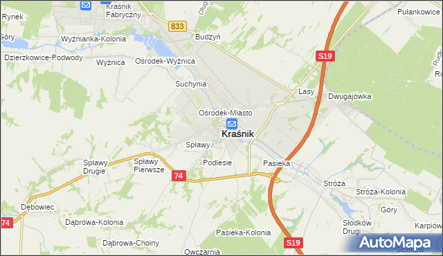 mapa Kraśnik, Kraśnik na mapie Targeo