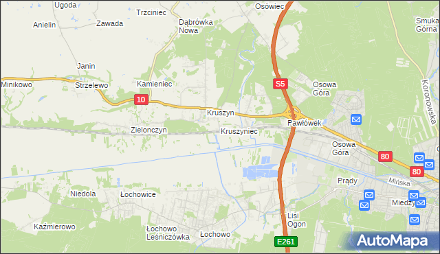 mapa Kruszyniec gmina Sicienko, Kruszyniec gmina Sicienko na mapie Targeo