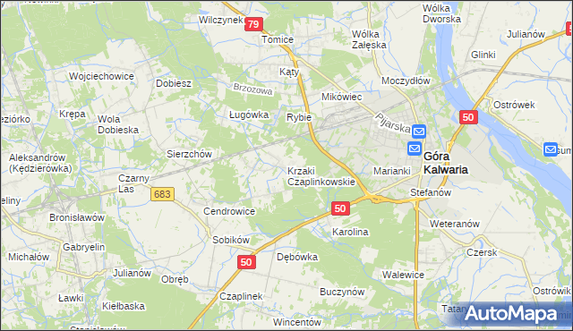 mapa Krzaki Czaplinkowskie, Krzaki Czaplinkowskie na mapie Targeo