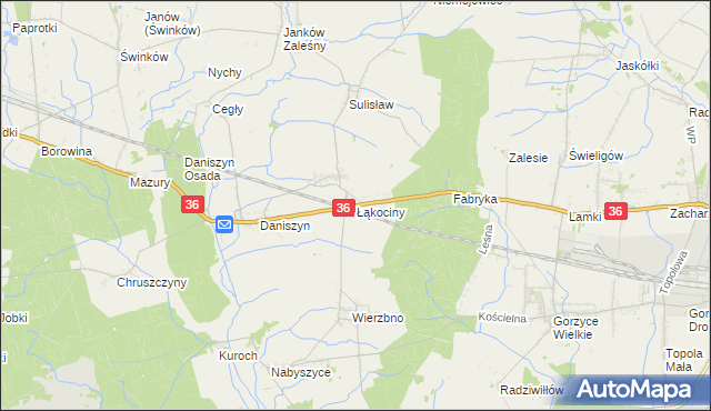 mapa Łąkociny, Łąkociny na mapie Targeo